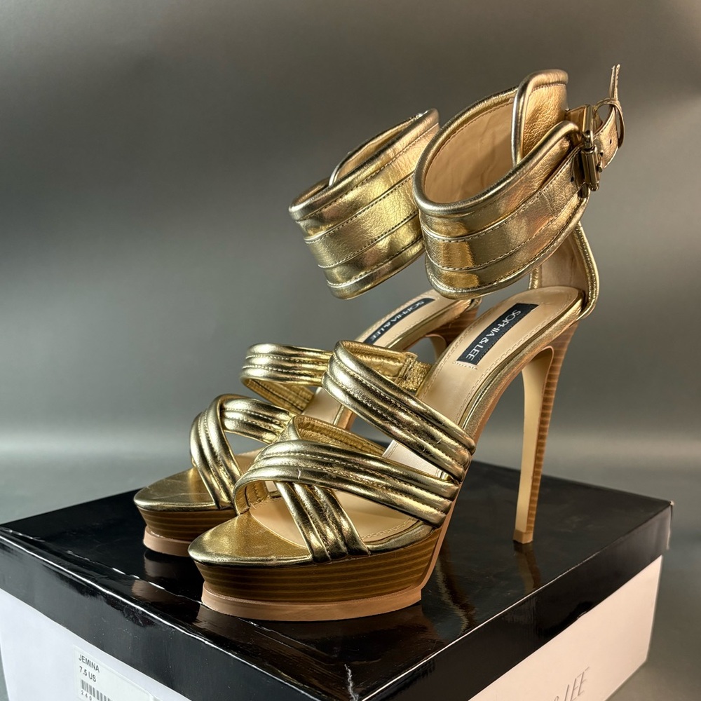 Sophia & Lee Gold Strappy Heels